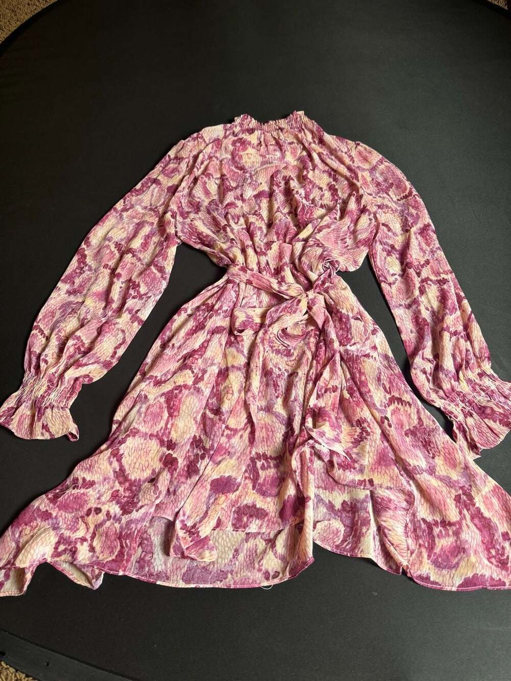 Dress Forum Fuchsia Abstract Print Mock Neck Long Sleeve Mini Dress Size M